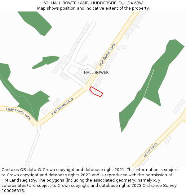 52, HALL BOWER LANE, HUDDERSFIELD, HD4 6RW: Location map and indicative extent of plot