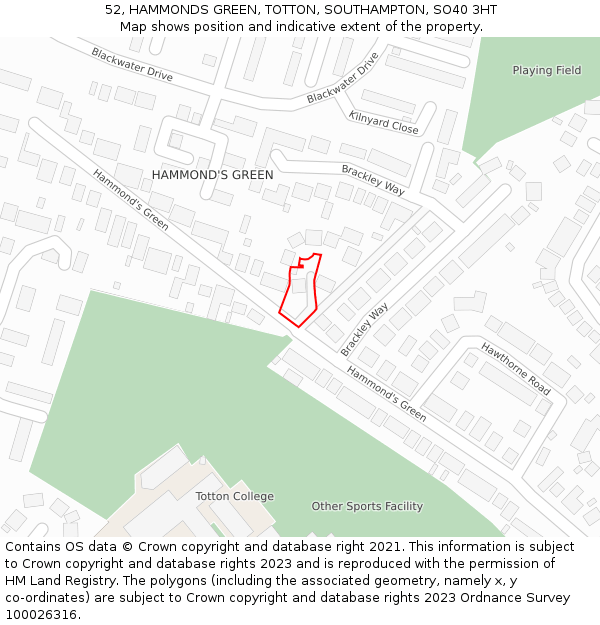 52, HAMMONDS GREEN, TOTTON, SOUTHAMPTON, SO40 3HT: Location map and indicative extent of plot