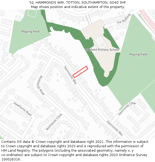 52, HAMMONDS WAY, TOTTON, SOUTHAMPTON, SO40 3HF: Location map and indicative extent of plot