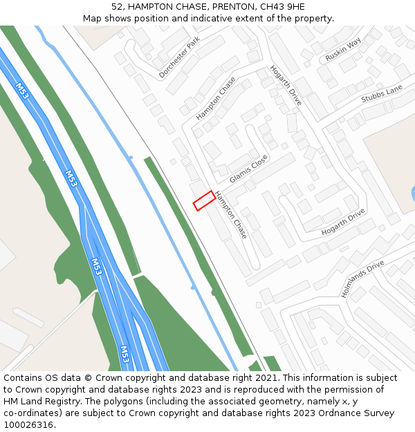 52, HAMPTON CHASE, PRENTON, CH43 9HE: Location map and indicative extent of plot
