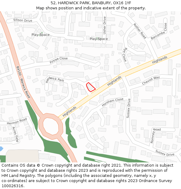 52, HARDWICK PARK, BANBURY, OX16 1YF: Location map and indicative extent of plot