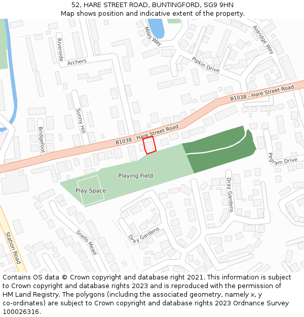 52, HARE STREET ROAD, BUNTINGFORD, SG9 9HN: Location map and indicative extent of plot