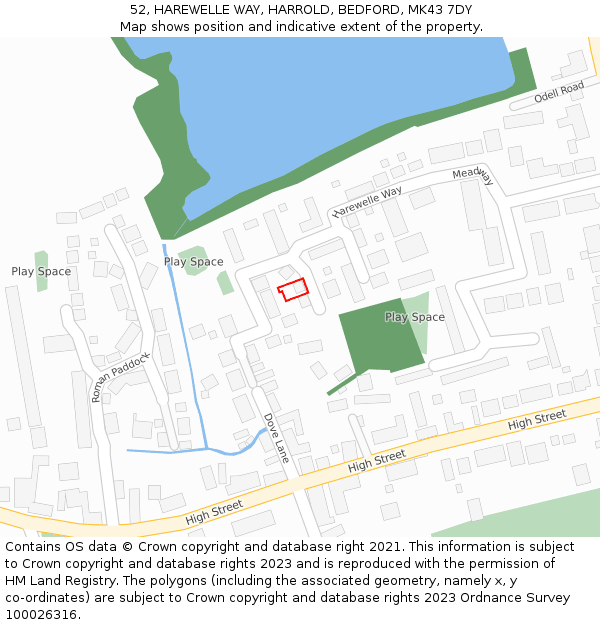 52, HAREWELLE WAY, HARROLD, BEDFORD, MK43 7DY: Location map and indicative extent of plot