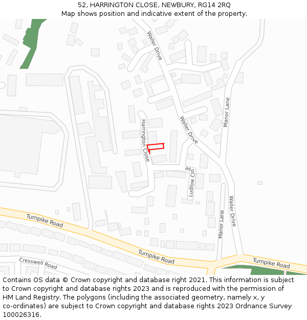 52, HARRINGTON CLOSE, NEWBURY, RG14 2RQ: Location map and indicative extent of plot