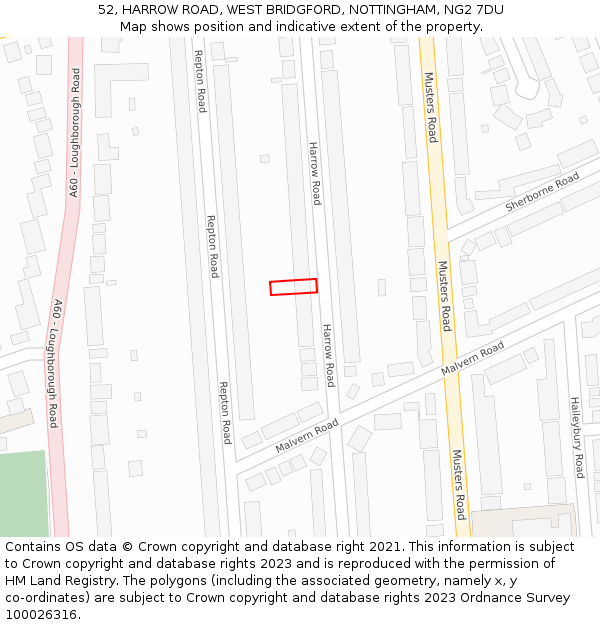 52, HARROW ROAD, WEST BRIDGFORD, NOTTINGHAM, NG2 7DU: Location map and indicative extent of plot