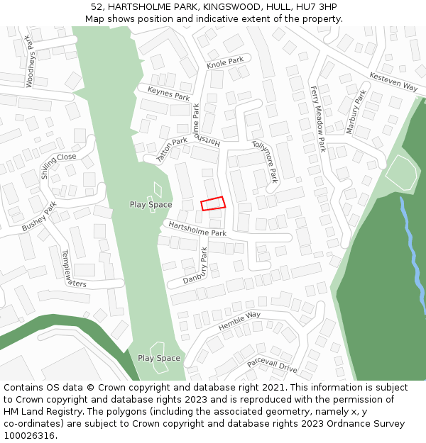 52, HARTSHOLME PARK, KINGSWOOD, HULL, HU7 3HP: Location map and indicative extent of plot