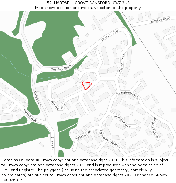 52, HARTWELL GROVE, WINSFORD, CW7 3UR: Location map and indicative extent of plot