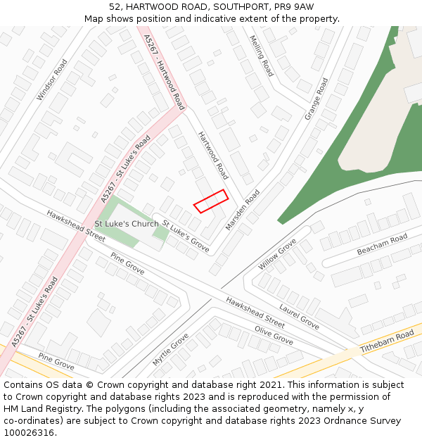 52, HARTWOOD ROAD, SOUTHPORT, PR9 9AW: Location map and indicative extent of plot