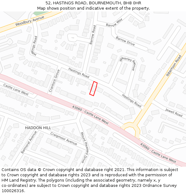 52, HASTINGS ROAD, BOURNEMOUTH, BH8 0HR: Location map and indicative extent of plot