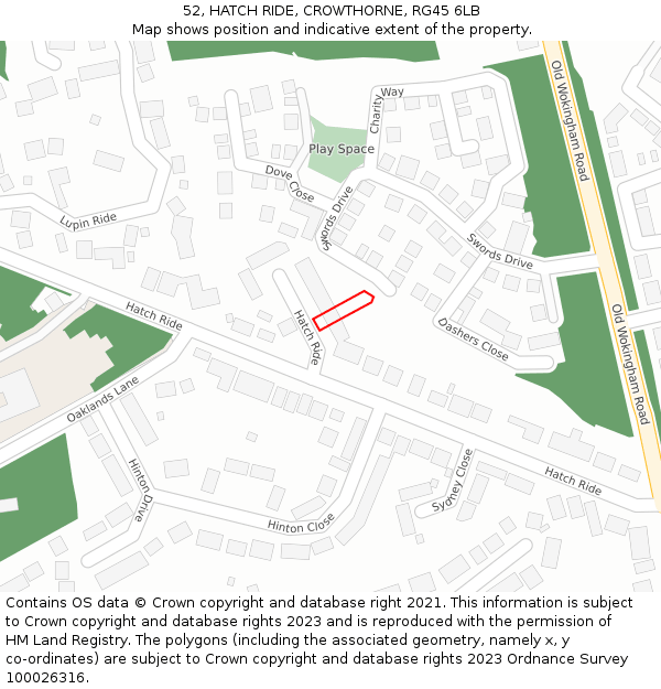 52, HATCH RIDE, CROWTHORNE, RG45 6LB: Location map and indicative extent of plot