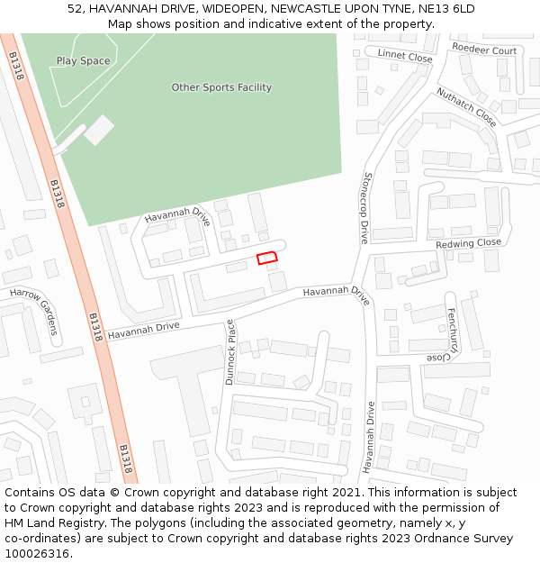 52, HAVANNAH DRIVE, WIDEOPEN, NEWCASTLE UPON TYNE, NE13 6LD: Location map and indicative extent of plot