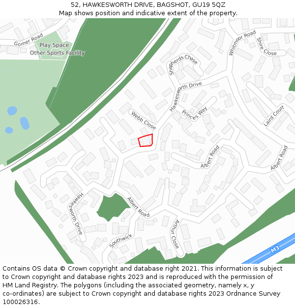 52, HAWKESWORTH DRIVE, BAGSHOT, GU19 5QZ: Location map and indicative extent of plot