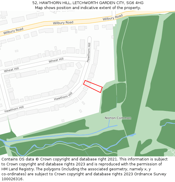 52, HAWTHORN HILL, LETCHWORTH GARDEN CITY, SG6 4HG: Location map and indicative extent of plot