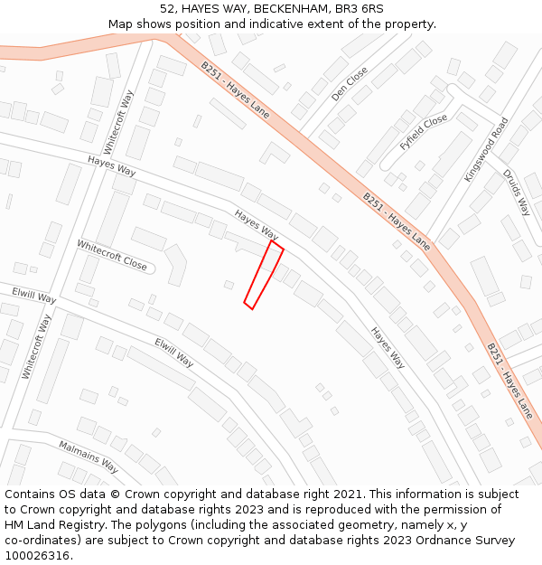 52, HAYES WAY, BECKENHAM, BR3 6RS: Location map and indicative extent of plot