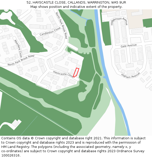 52, HAYSCASTLE CLOSE, CALLANDS, WARRINGTON, WA5 9UR: Location map and indicative extent of plot