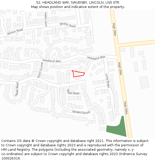 52, HEADLAND WAY, NAVENBY, LINCOLN, LN5 0TR: Location map and indicative extent of plot