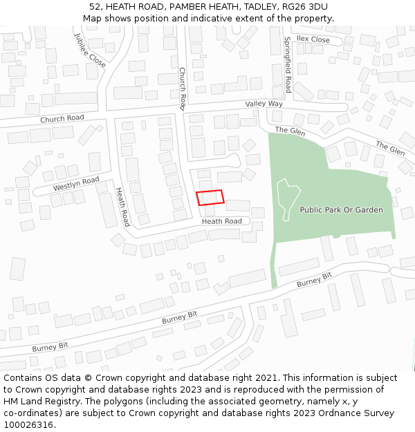 52, HEATH ROAD, PAMBER HEATH, TADLEY, RG26 3DU: Location map and indicative extent of plot