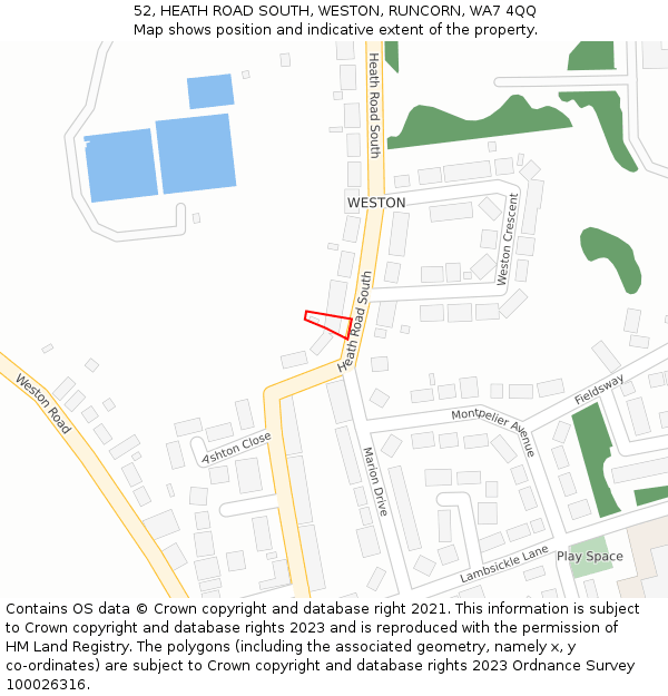 52, HEATH ROAD SOUTH, WESTON, RUNCORN, WA7 4QQ: Location map and indicative extent of plot