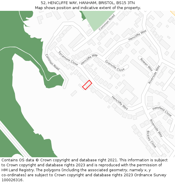 52, HENCLIFFE WAY, HANHAM, BRISTOL, BS15 3TN: Location map and indicative extent of plot