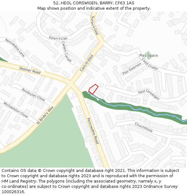 52, HEOL CORSWIGEN, BARRY, CF63 1AS: Location map and indicative extent of plot