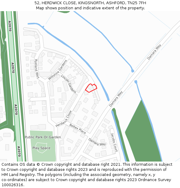 52, HERDWICK CLOSE, KINGSNORTH, ASHFORD, TN25 7FH: Location map and indicative extent of plot