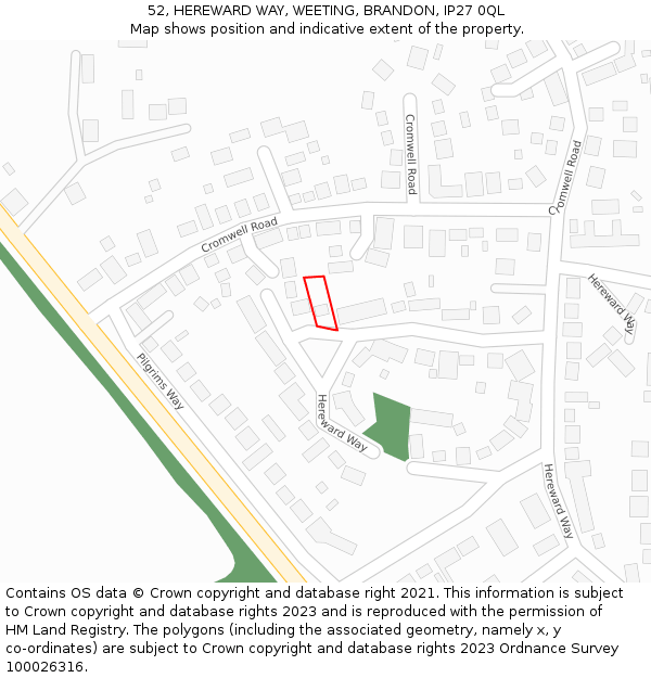 52, HEREWARD WAY, WEETING, BRANDON, IP27 0QL: Location map and indicative extent of plot
