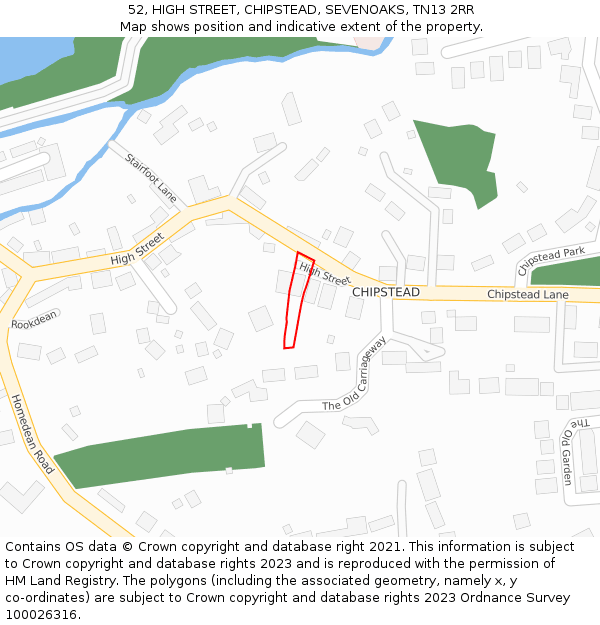 52, HIGH STREET, CHIPSTEAD, SEVENOAKS, TN13 2RR: Location map and indicative extent of plot