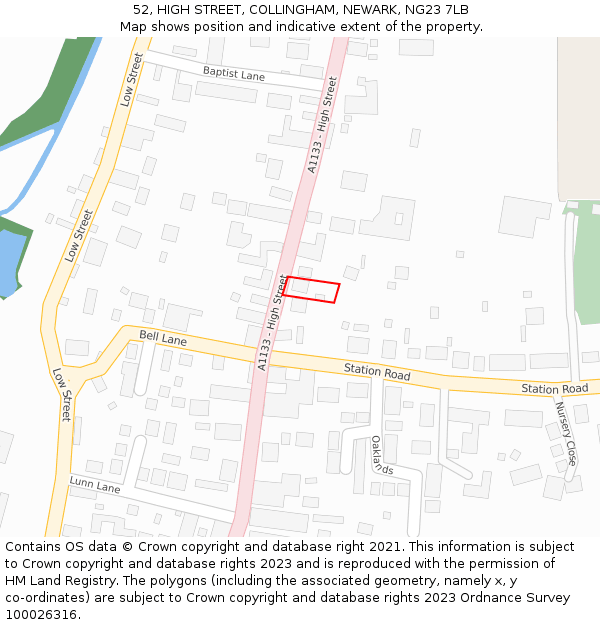 52, HIGH STREET, COLLINGHAM, NEWARK, NG23 7LB: Location map and indicative extent of plot