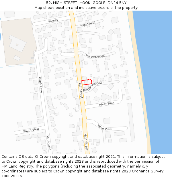 52, HIGH STREET, HOOK, GOOLE, DN14 5NY: Location map and indicative extent of plot