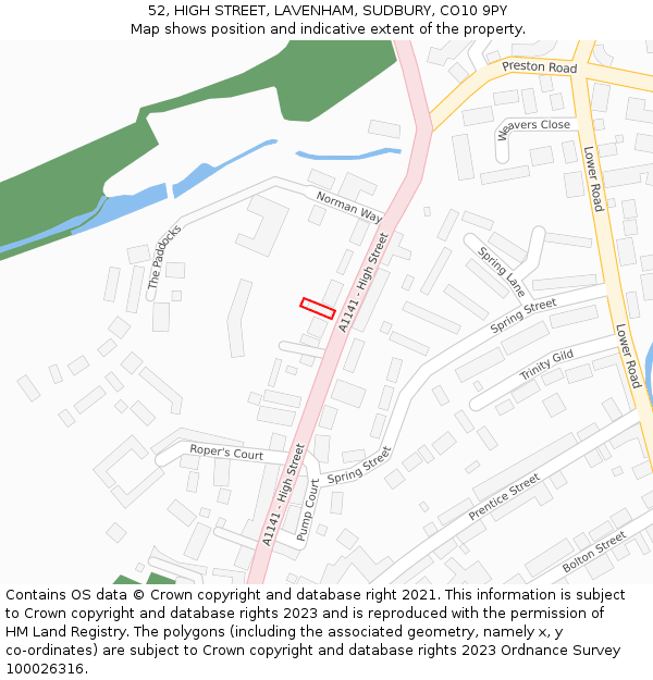 52, HIGH STREET, LAVENHAM, SUDBURY, CO10 9PY: Location map and indicative extent of plot