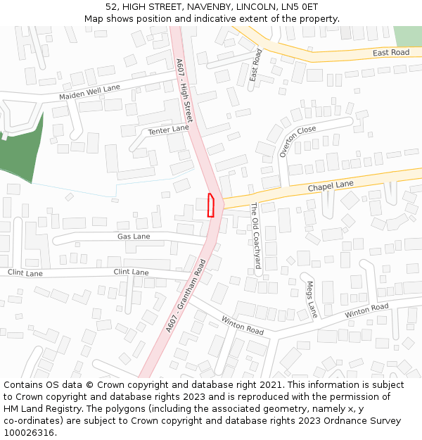 52, HIGH STREET, NAVENBY, LINCOLN, LN5 0ET: Location map and indicative extent of plot