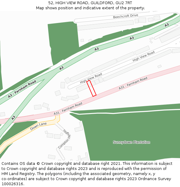 52, HIGH VIEW ROAD, GUILDFORD, GU2 7RT: Location map and indicative extent of plot