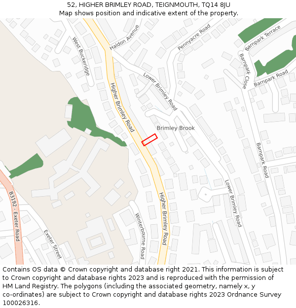 52, HIGHER BRIMLEY ROAD, TEIGNMOUTH, TQ14 8JU: Location map and indicative extent of plot