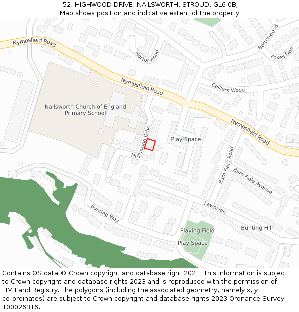 52, HIGHWOOD DRIVE, NAILSWORTH, STROUD, GL6 0BJ: Location map and indicative extent of plot