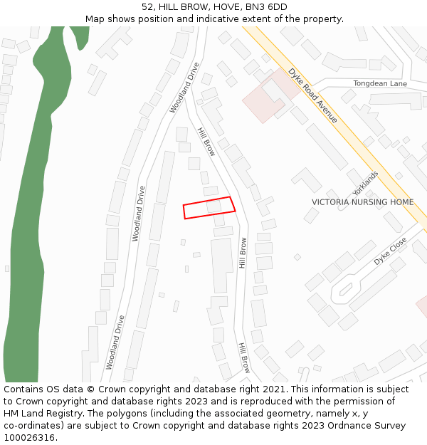 52, HILL BROW, HOVE, BN3 6DD: Location map and indicative extent of plot