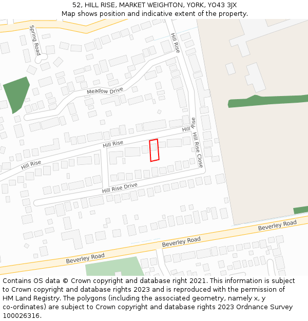 52, HILL RISE, MARKET WEIGHTON, YORK, YO43 3JX: Location map and indicative extent of plot