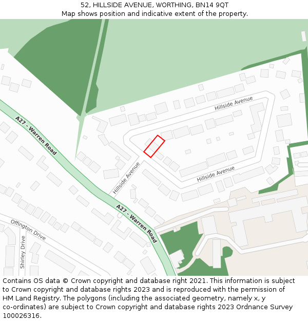 52, HILLSIDE AVENUE, WORTHING, BN14 9QT: Location map and indicative extent of plot