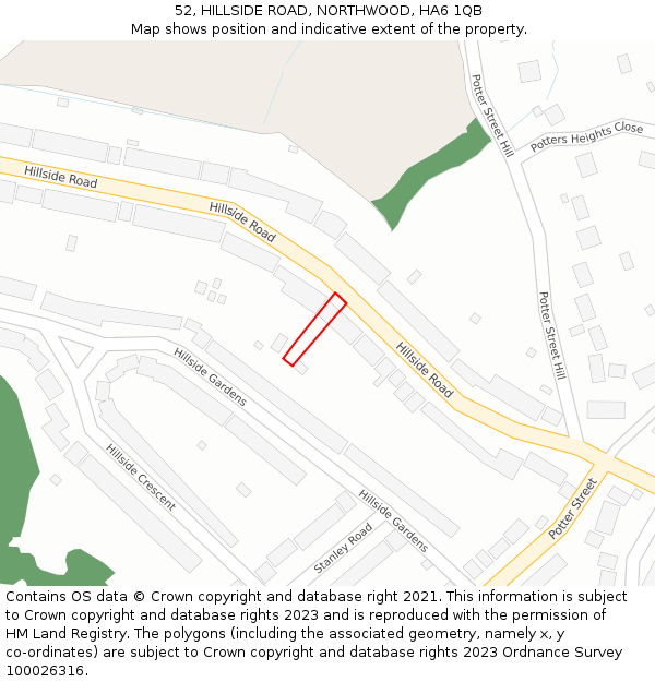 52, HILLSIDE ROAD, NORTHWOOD, HA6 1QB: Location map and indicative extent of plot