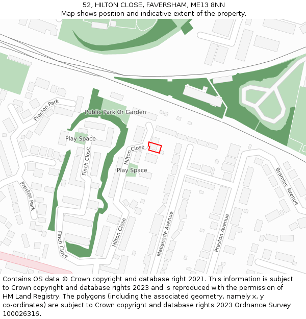 52, HILTON CLOSE, FAVERSHAM, ME13 8NN: Location map and indicative extent of plot