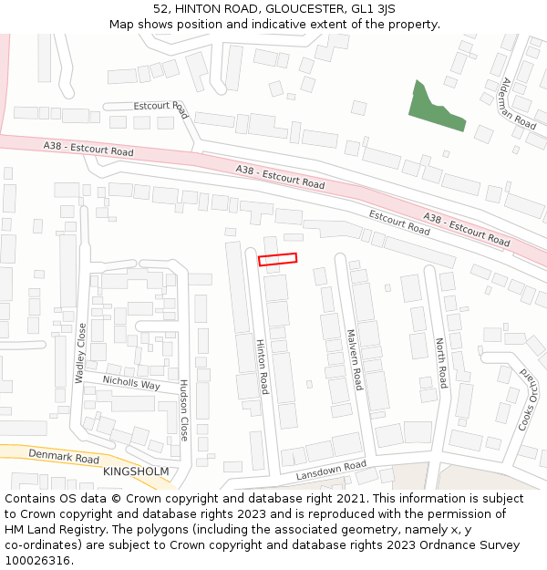 52, HINTON ROAD, GLOUCESTER, GL1 3JS: Location map and indicative extent of plot