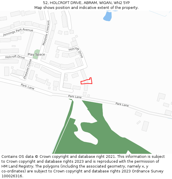 52, HOLCROFT DRIVE, ABRAM, WIGAN, WN2 5YP: Location map and indicative extent of plot