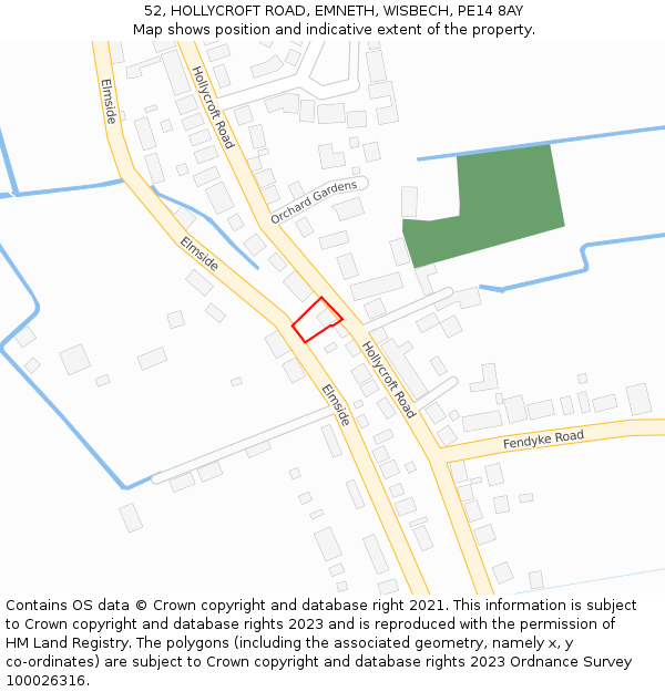 52, HOLLYCROFT ROAD, EMNETH, WISBECH, PE14 8AY: Location map and indicative extent of plot