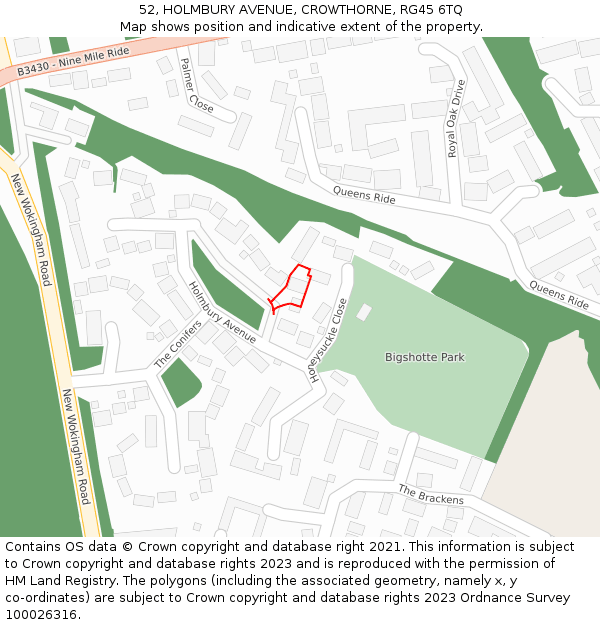 52, HOLMBURY AVENUE, CROWTHORNE, RG45 6TQ: Location map and indicative extent of plot
