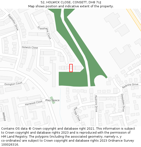 52, HOLWICK CLOSE, CONSETT, DH8 7UJ: Location map and indicative extent of plot