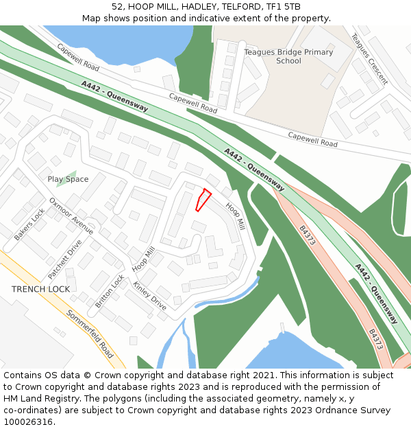 52, HOOP MILL, HADLEY, TELFORD, TF1 5TB: Location map and indicative extent of plot