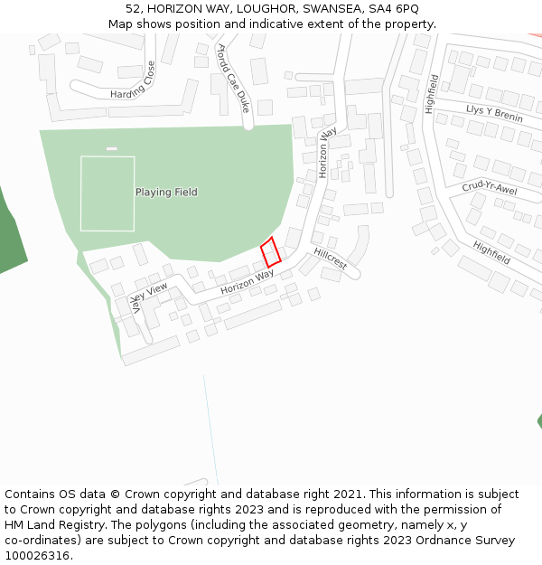 52, HORIZON WAY, LOUGHOR, SWANSEA, SA4 6PQ: Location map and indicative extent of plot