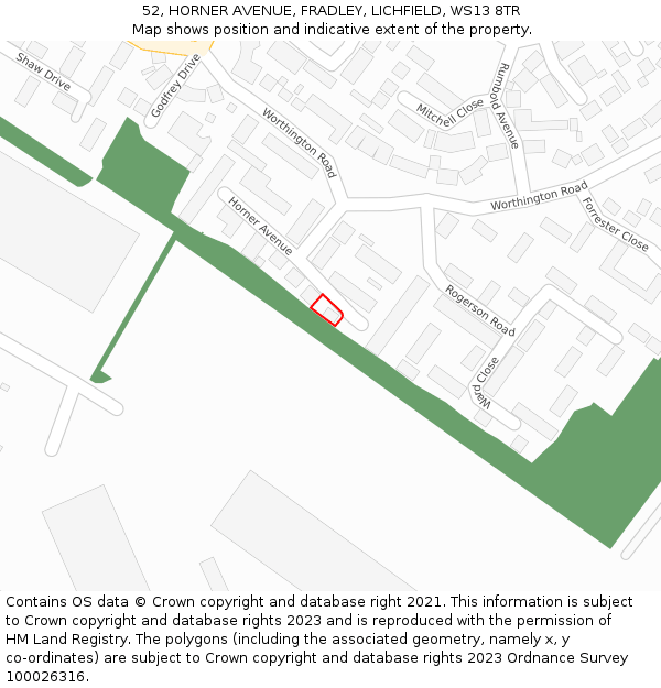 52, HORNER AVENUE, FRADLEY, LICHFIELD, WS13 8TR: Location map and indicative extent of plot