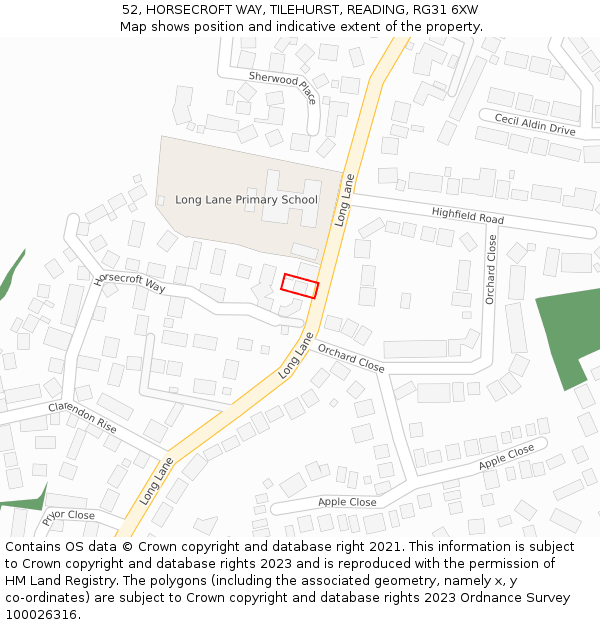 52, HORSECROFT WAY, TILEHURST, READING, RG31 6XW: Location map and indicative extent of plot