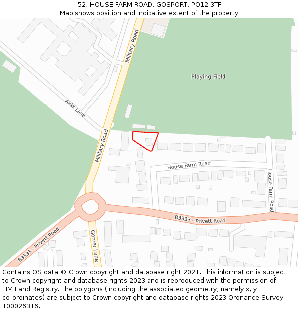 52, HOUSE FARM ROAD, GOSPORT, PO12 3TF: Location map and indicative extent of plot