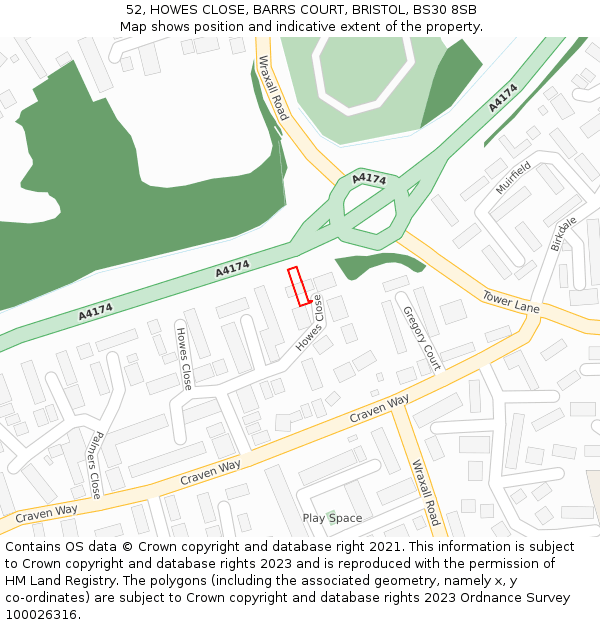 52, HOWES CLOSE, BARRS COURT, BRISTOL, BS30 8SB: Location map and indicative extent of plot